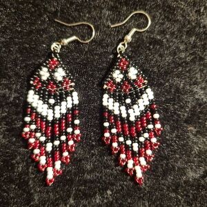 Chic Beaded Dangle Earrings in Black, Red, and White